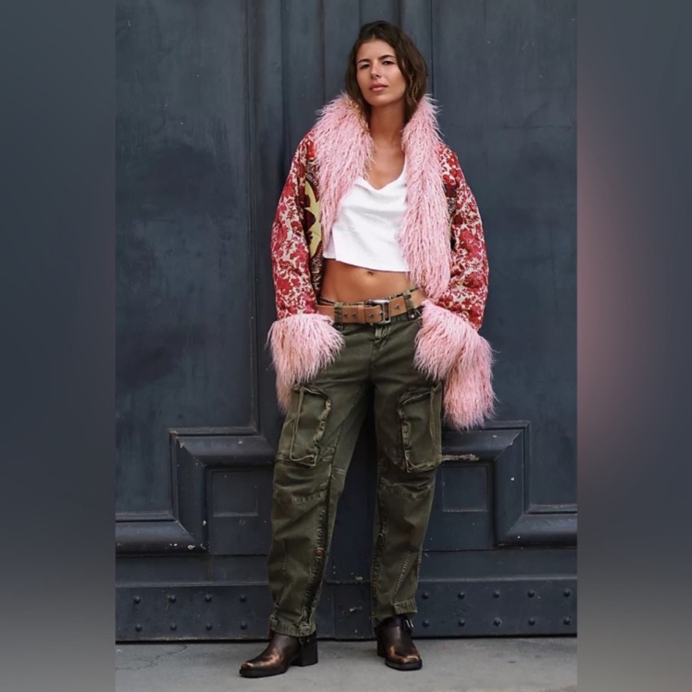 Free People Pink and Green Cargo Pants